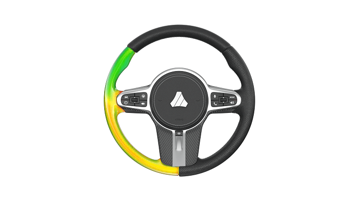 Simulation-driven design of a steering wheel with polyurethane foam manufacturing analysis.