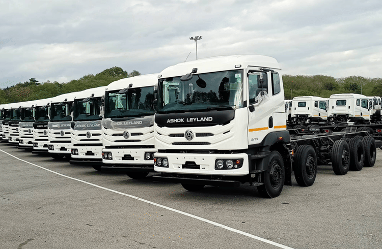 Fleet of Ashok Leyland commercial trucks