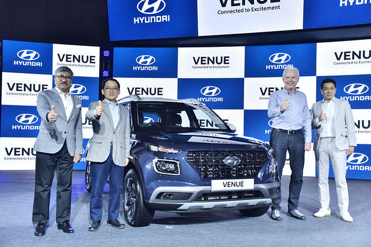 L-R: Vikas Jain, National Sales Head, HMIL; SS Kim, MD &amp; CEO, HMIL; Albert Biermann, President, Head of R&amp;D Division, Hyundai Motor Co and SY Lee, SVP, Head of Hyundai Global Design Centre.
