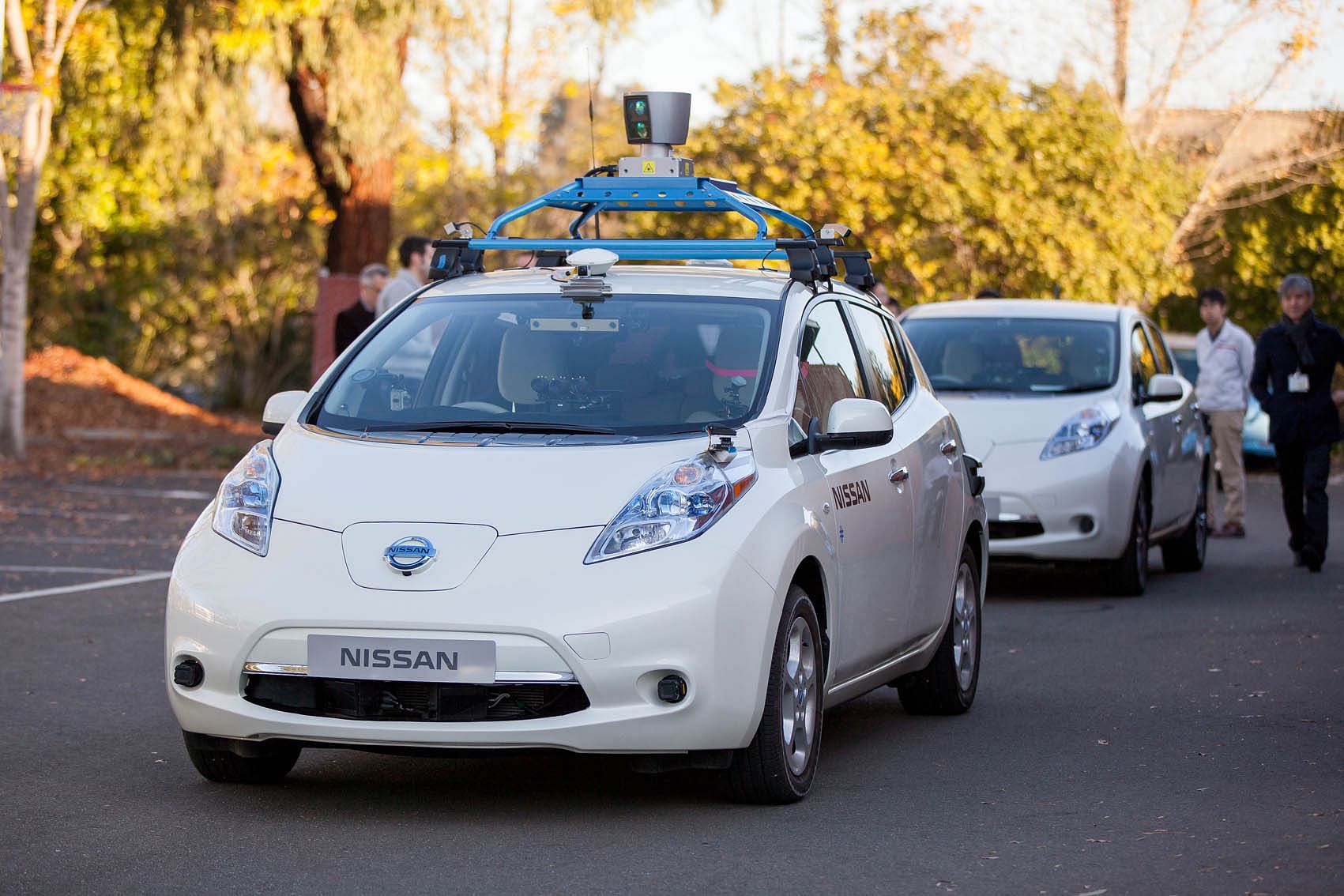 llatest-autonomous-drive-nissan-leaf-test-vehicle-being-readied-for-continued-city-testing-outside-the-automaker-s-research-center-in-silicon-valley llatest-autonomous-drive-nissan-leaf-test-vehicle-being-readied-for-continued-city-testing-outside-the-automaker-s-research-center-in-silicon-valley