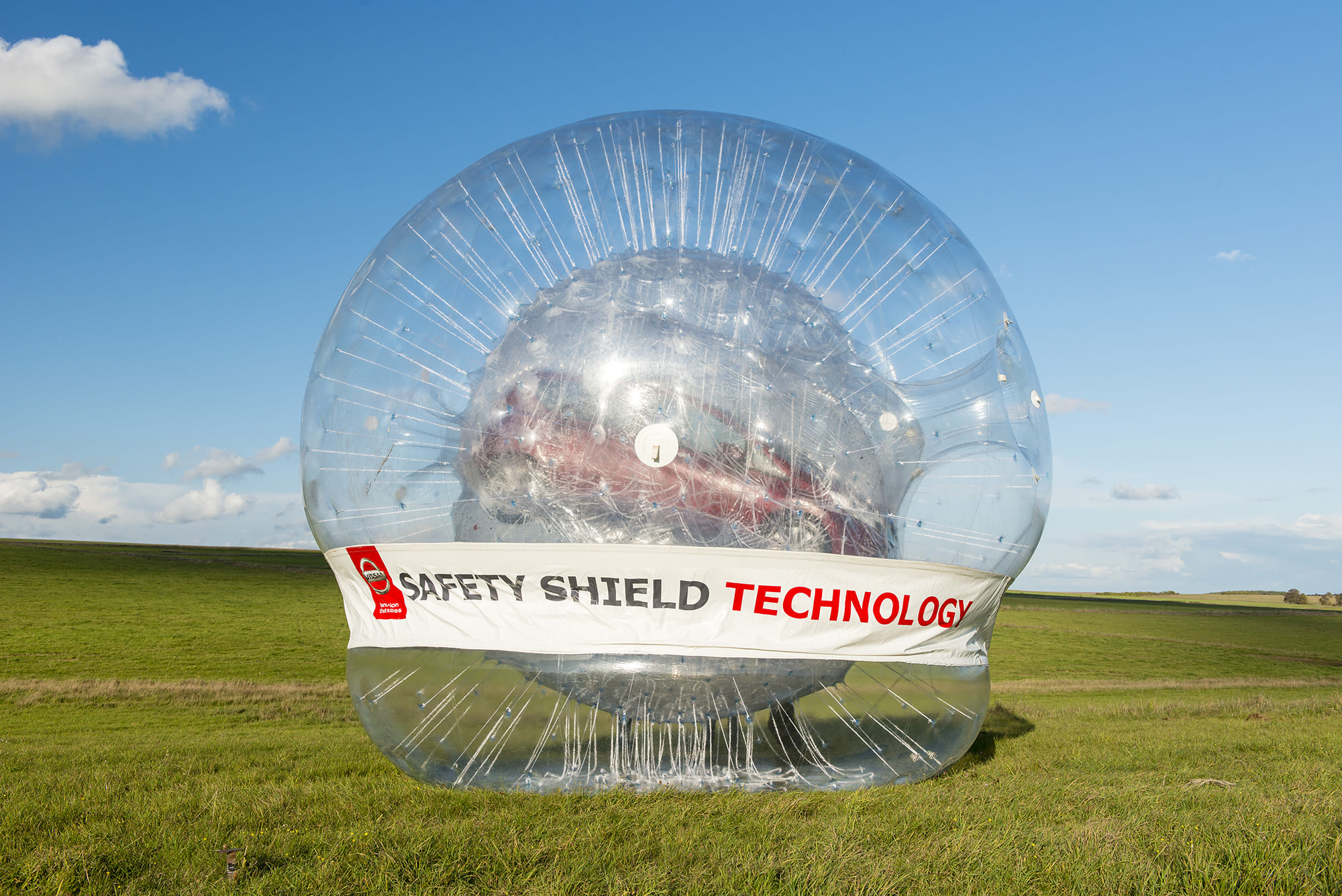 Nissan showcases safety shield inside world’s biggest Zorb… with a car inside!