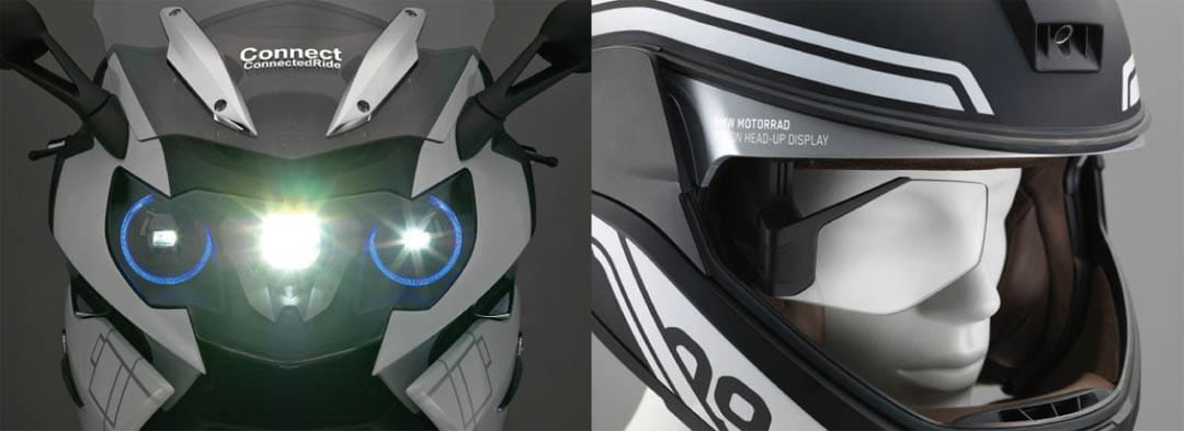 BMW Motorrad displays concepts for motorcycle laser light and helmet with HUD at CES