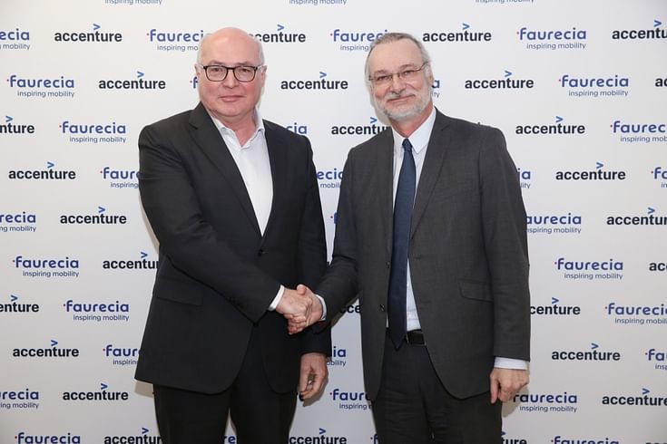 L-R: Patrick Koller, Faurecia&#39;s CEO and Pierre Nanterme, Accenture&#39;s chairman and CEO