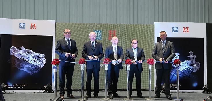 L-R: ZF’s Micheal Guempel, Carlos Delich, Uwe Cossman, Hero M’tors&#39; Pankaj Munjal, BMW India’s Robert Frittrang at the plant inauguration.