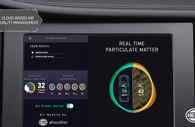 Cloud-based air quality management: The level of particulate matter and co are displayed in a dashboard (Pic: Hella) Cloud-based air quality management: The level of particulate matter and co are displayed in a dashboard (Pic: Hella)
