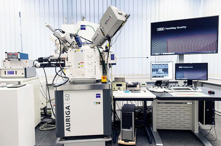 In one of many anonymous-looking labs, a team of four semiconductor engineers is perfecting computer chips and circuit boards for in-car use. “There are up to 8000 semiconductors combined into a vehicle today,” says Stefan Simon, a senior engineer, “and 80% of the innovations are based on semiconductors.”  The lab has recently worked to validate Audi’s organic LED tail-lights for production. The OLED is only a few micro-metres thick and bonded onto a 0.5mm glass substrate. OLEDs create the distinctive ‘waterfall’ pattern of Audi indicators.  Also cleared for production here is the laser scanner – or Lidar – used in the A8 for Level 3 self-driving. The device is made by supplier Valeo but validated for use by Audi at Ingolstadt.