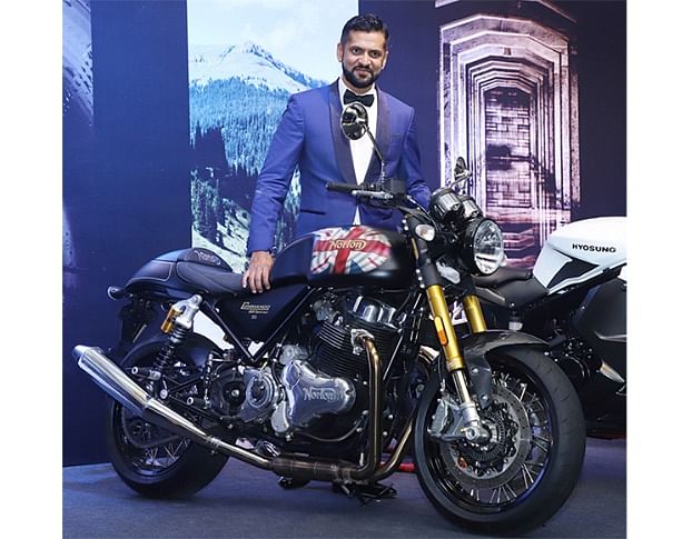 Ajinkya Firodia, MD, Motoroyale Kinetic, with a Norton Commando. 