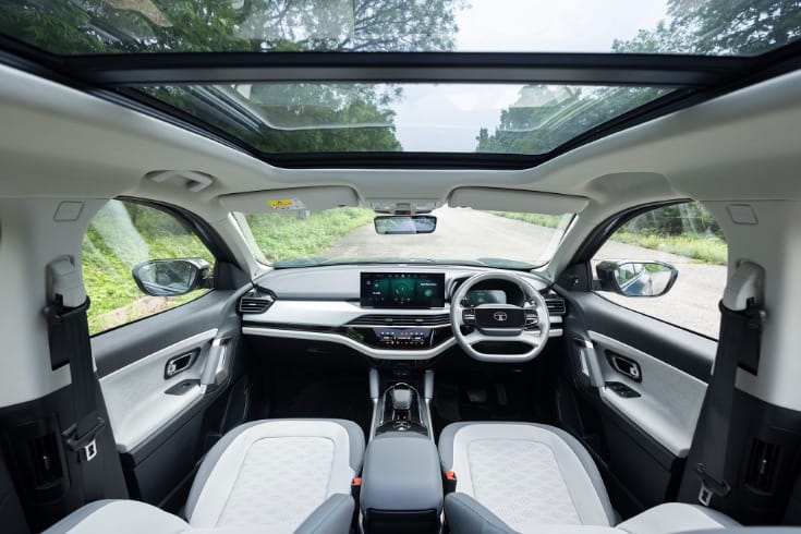 Dual-tone cabin gets a premium colour scheme. Panoramic sunroof, memory front seats and dual-zone climate control among comfort-oriented features on offer.