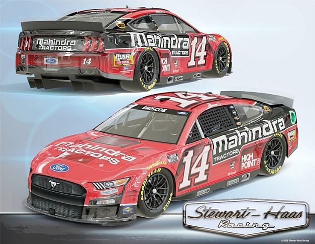 The red-and-black No. 14 Mahindra Tractors Ford Mustang will debut in the Busch Light Clash at the Coliseum (February 5-6, 2022) in Los Angeles.